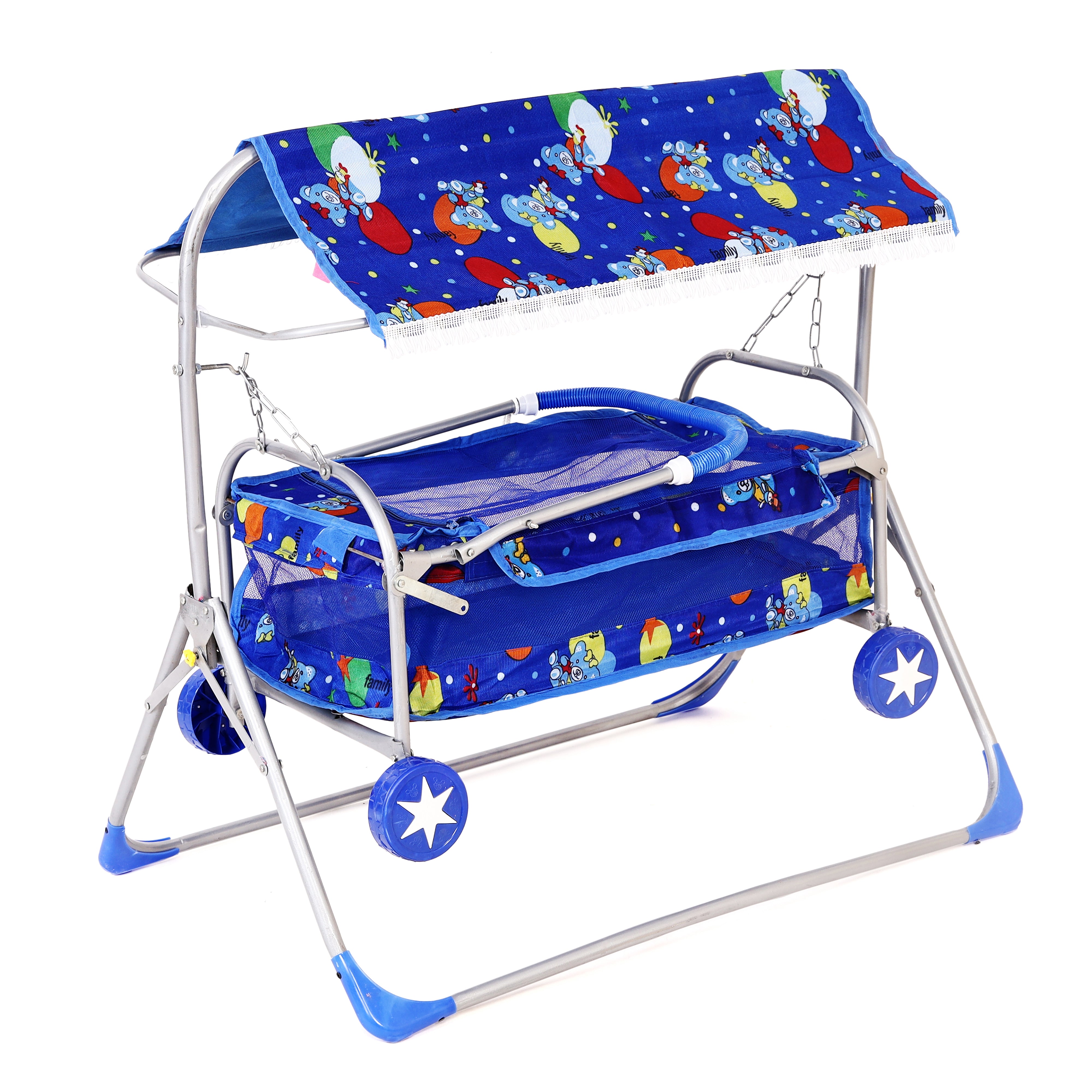 Premium Baby Cradle with Swing, Mosquito Net and Wheels
