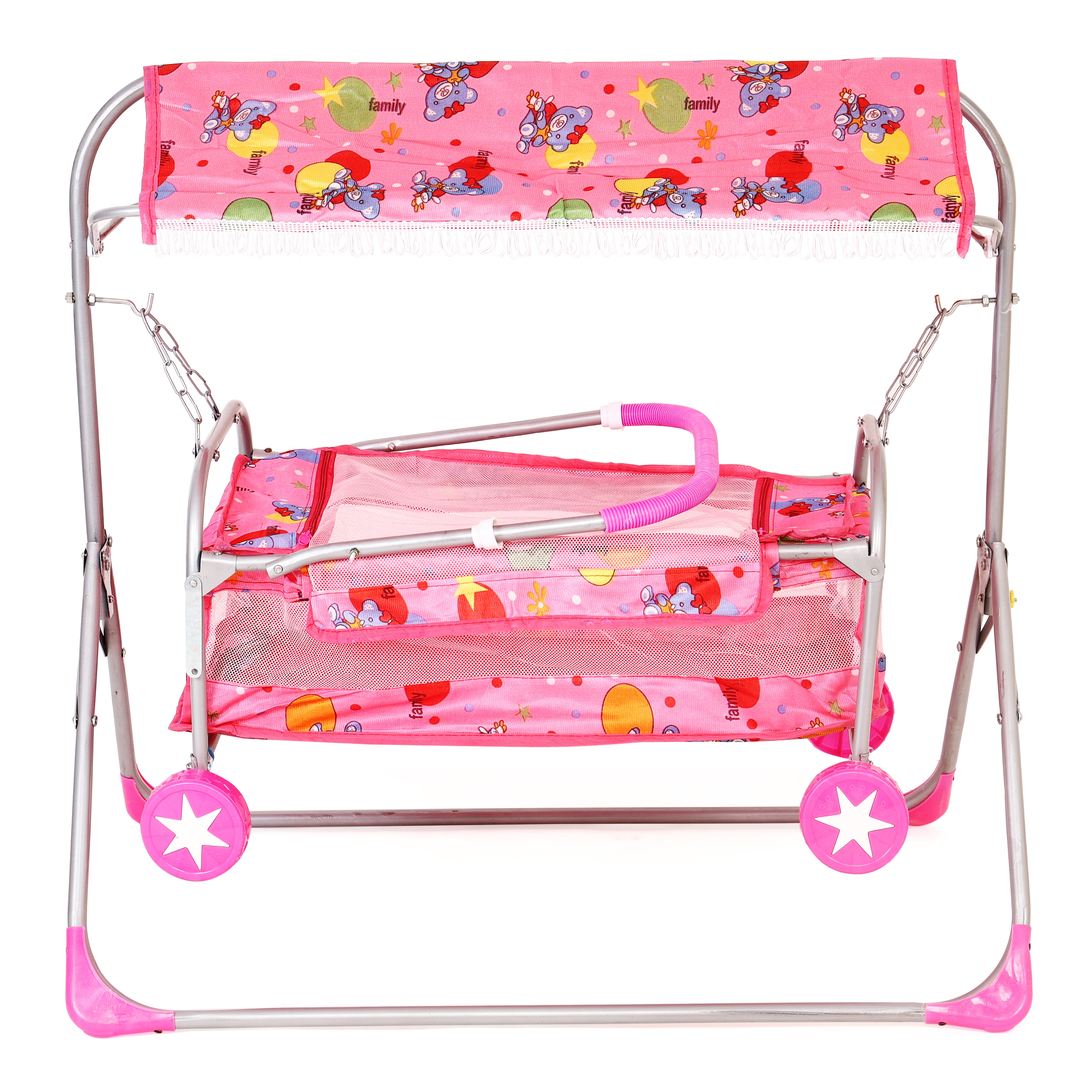 Premium Baby Cradle with Swing, Mosquito Net and Wheels