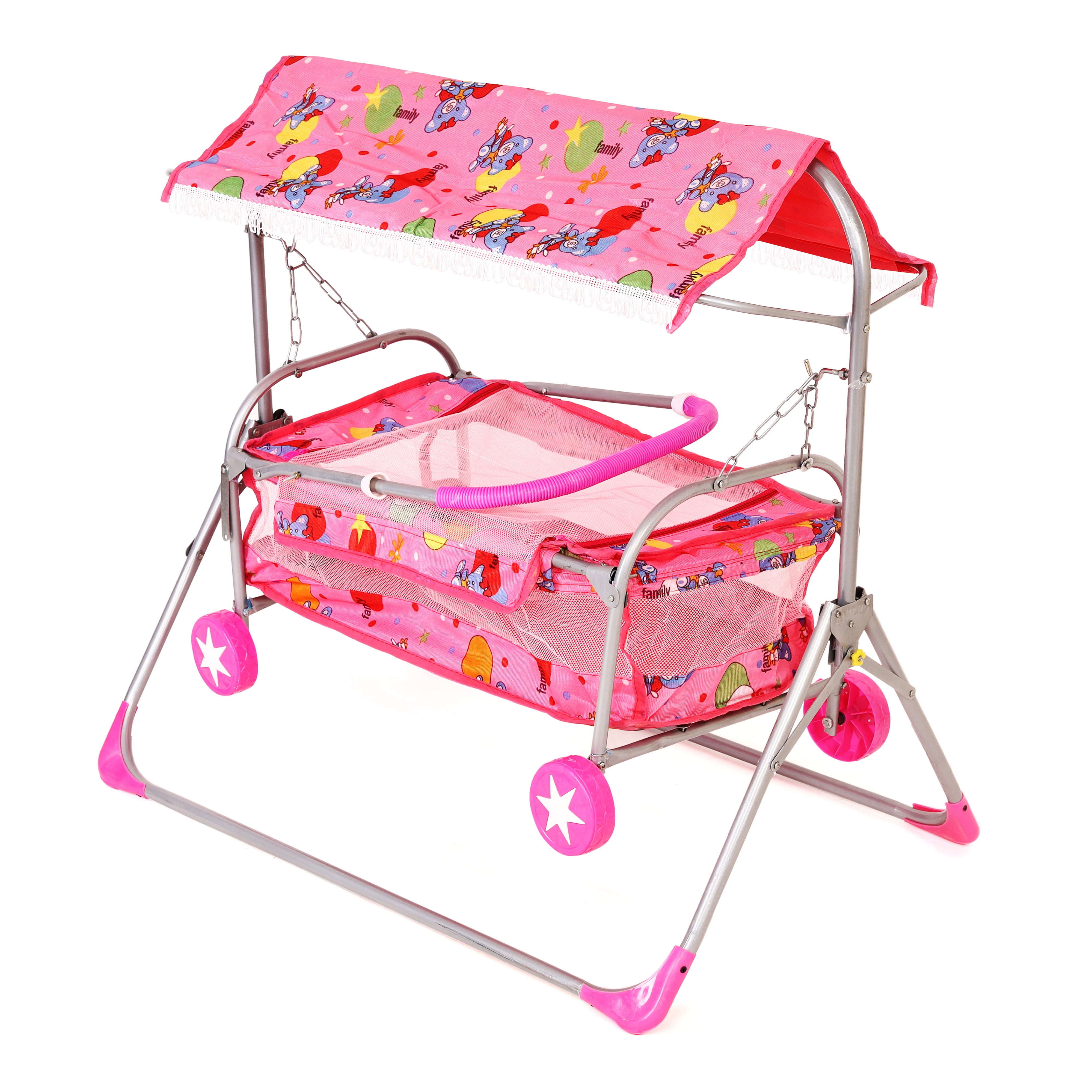 Premium Baby Cradle with Swing, Mosquito Net and Wheels
