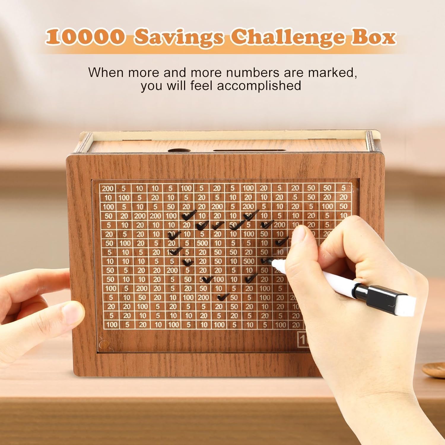 Wooden Money Bank - 1,00,000 Indian Rupees Savings Challenge